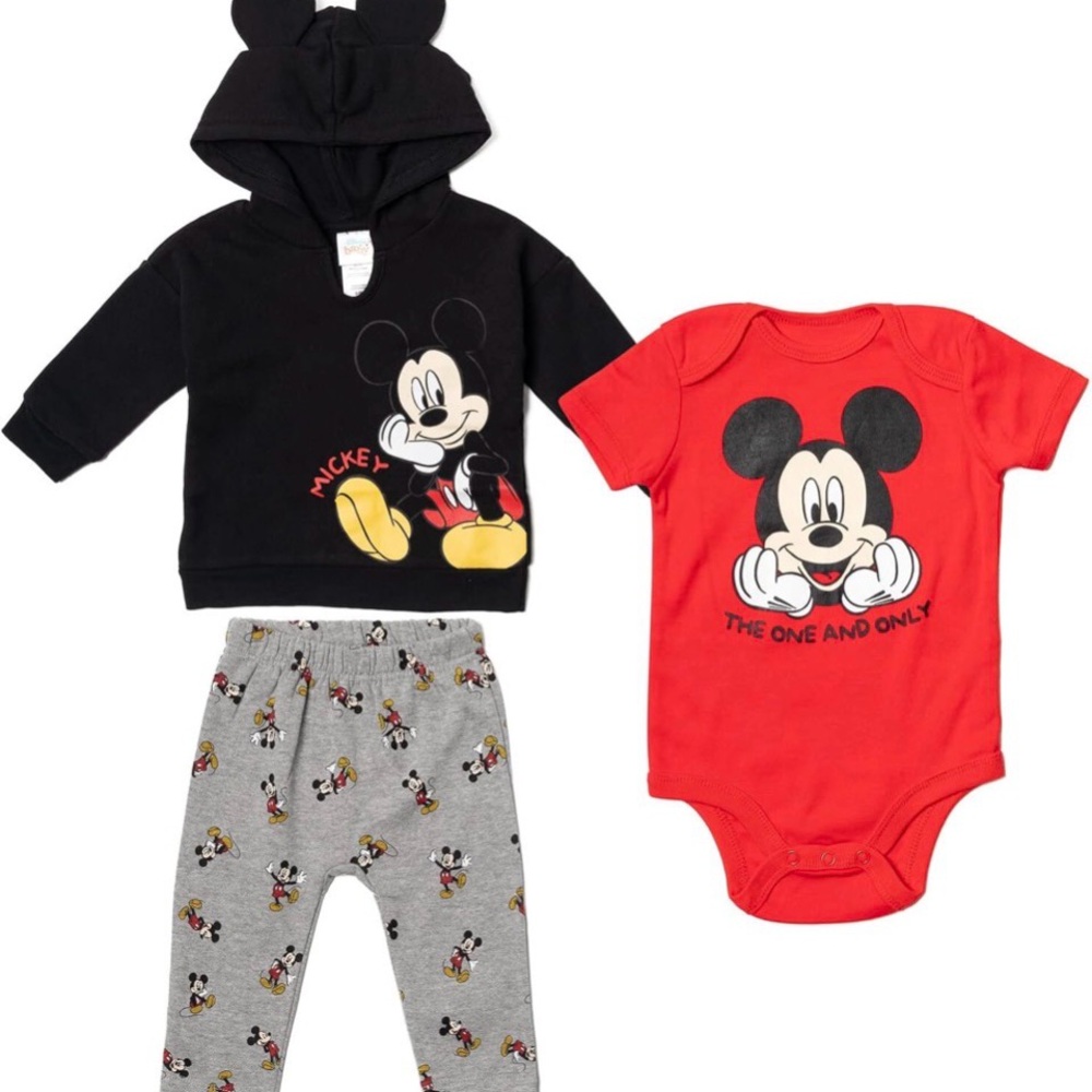 Disney Mickey Mouse Bodysuit Set -‎ Black, Red, and Gray
